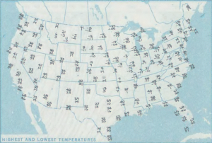 "Cold Sunday 1982-01-17 temperature map" by NOAA Central Library, Silver Spring, Maryland - NOAA Central Library Data Imaging Project. Licensed under Public Domain via Wikimedia Commons - https://commons.wikimedia.org/wiki/File:Cold_Sunday_1982-01-17_temperature_map.png#/media/File:Cold_Sunday_1982-01-17_temperature_map.png